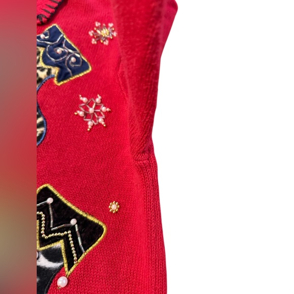 Vintage Nutcracker Christmas Cardigan Sweater Red Animal Print Stockings medium - Picture 3 of 16